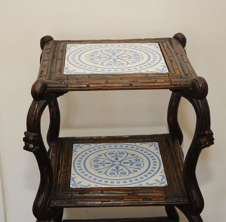 Earthenware French Three Tier Stand with Tiles For Sale