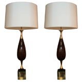 A Pair of Modernist  brass and wood Pineapple Table Lamps