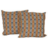 19THC WOVEN  COVERLET  PILLOWS W/HOMESPUN BACKING