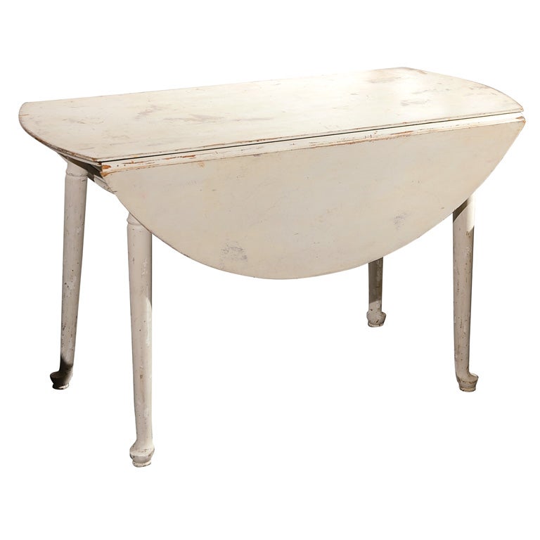 19THC ORIGINAL WHITE PAINTED DROP LEAF TABLE FROM PENNSYLVANIA