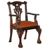 EARLY  19THC CHILD'S CHIPPENDALE CHAIR W/LEATHER SEAT