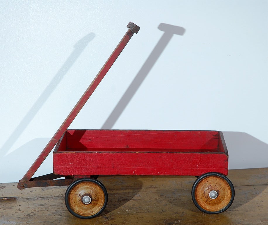 1920's - 1930's ORIGINAL PAINTED RED WAGON W/ TIN WHEELS
