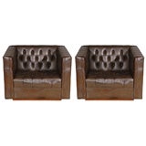 Pair Of Leather Cube Lounge Chairs