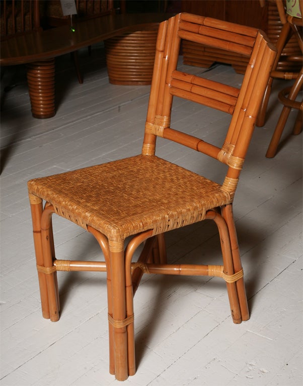 Mid-20th Century Set of 4 Rattan Dining Chairs For Sale
