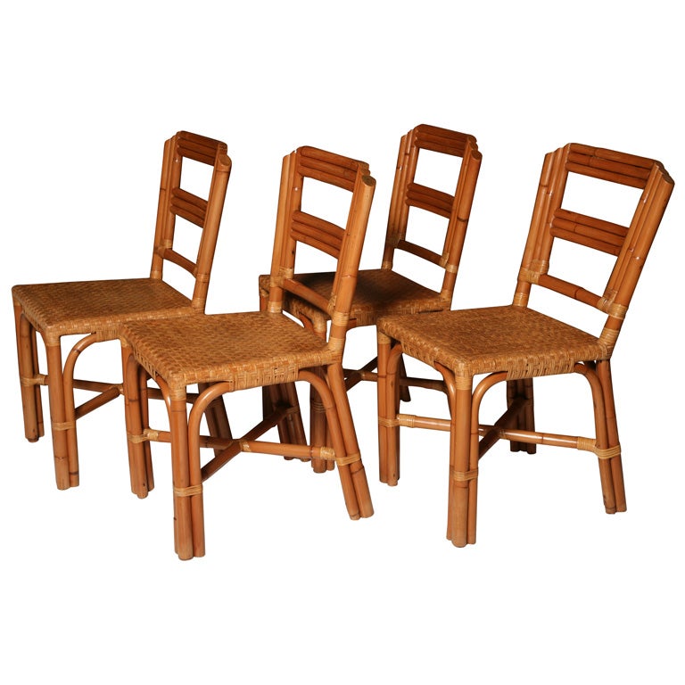 Set of 4 Rattan Dining Chairs For Sale