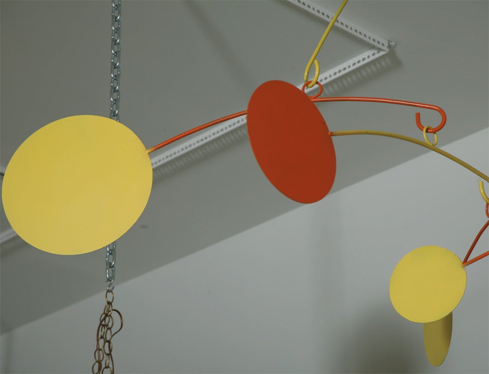 Mid-20th Century Orange and Yellow Metal Mobile in Manner of Calder