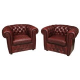 Vintage Pair of Leather Chesterfield Armchairs Made in Finland