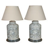 Pair of Tole Tea Canisters as Lamps