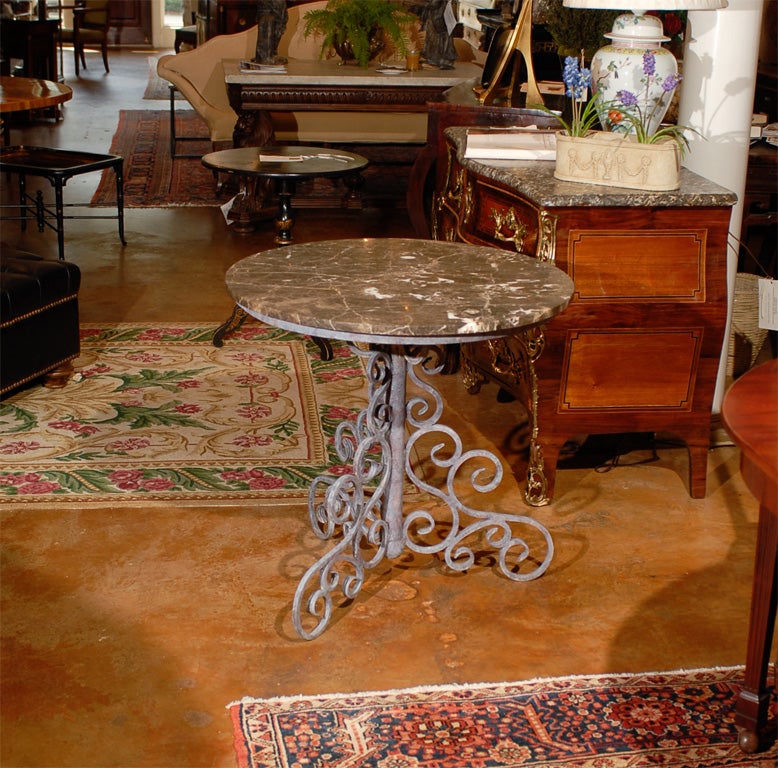 Antiqued Iron Table with Marble Top