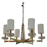 Beautiful 1950's Italian Glass & Brass Chandelier