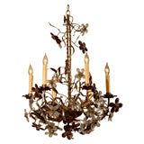 19th Century  Basket Chandelier with Crystal Flowers, France