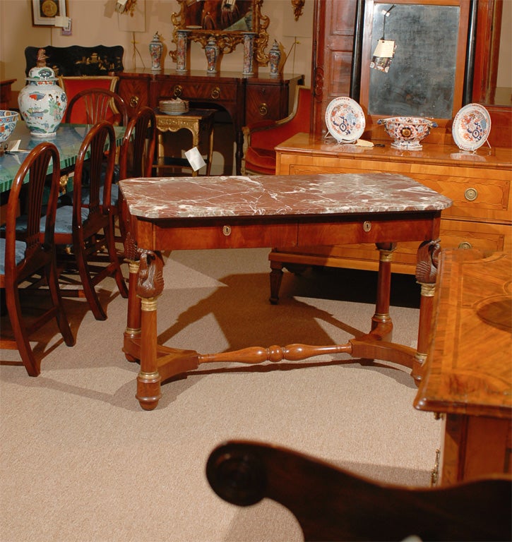 French Empire  Mahogany Center Table with Marble To, ca. 1830