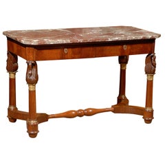  French Empire  Mahogany Center Table with Marble To, ca. 1830