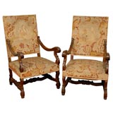 19th Century Pair of Walnut Armchairs with original needlepoint