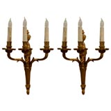 Pair of Maison Goos, 3-Arm, Bronze Sconces with Acorn Finials