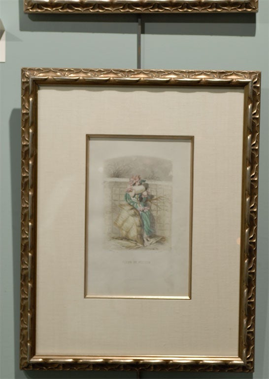 French Pair of 19th Century Hand-Colored Engravings by J.J. Grandville For Sale