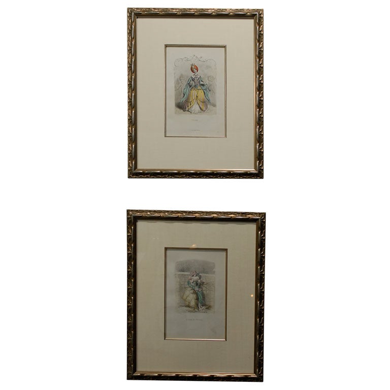 Pair of 19th Century Hand-Colored Engravings by J.J. Grandville For Sale