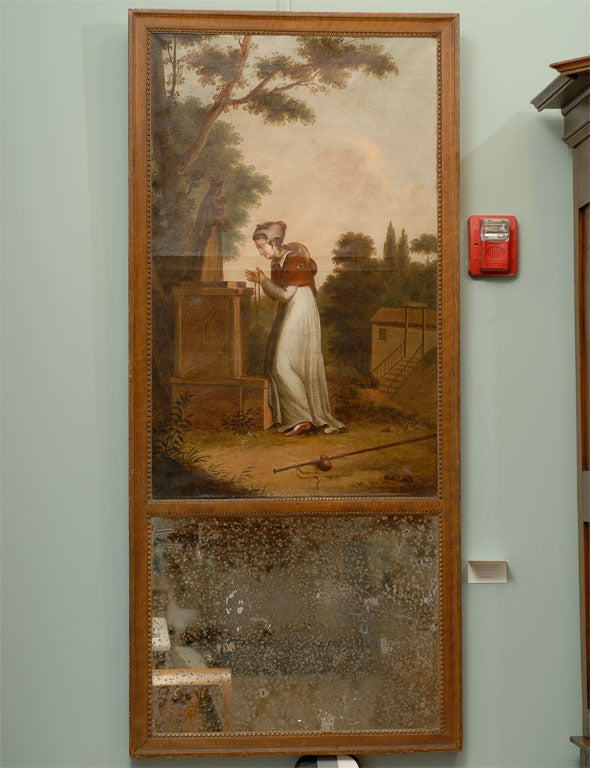 19th Century Trumeau Mirror featuring a woman praying