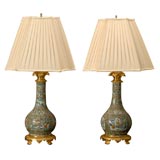 Antique Pair of Early 19th Century Vase Lamps with Gilt Bronze