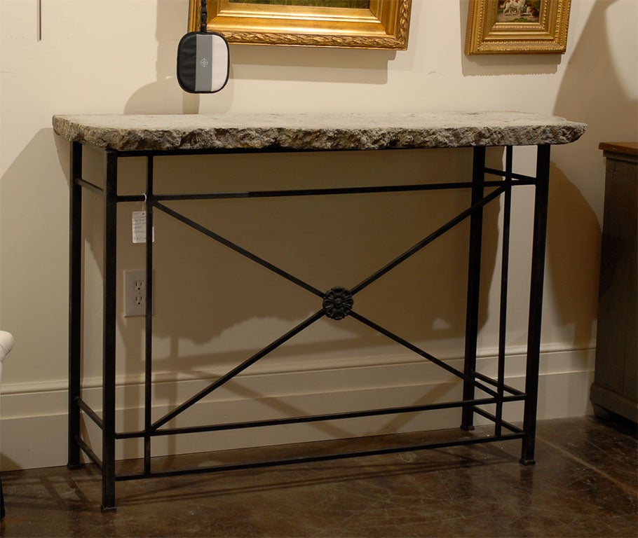iron console with  concrete fossilized top