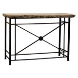 iron console with  concrete fossilized top