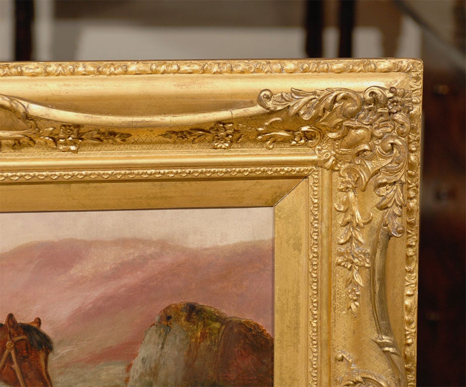 Robert Cleminson - Peinture à l'huile du 19ème siècle - Paysage avec cheval et chiens Bon état - En vente à Atlanta, GA