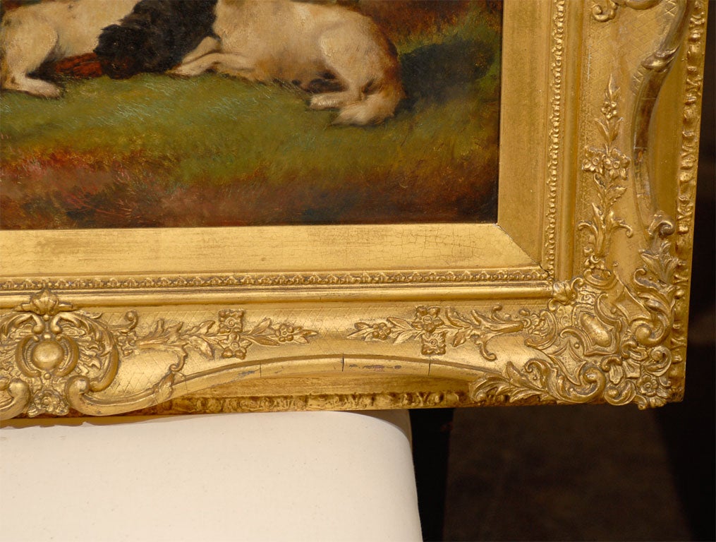 XIXe siècle Robert Cleminson - Peinture à l'huile du 19ème siècle - Paysage avec cheval et chiens en vente
