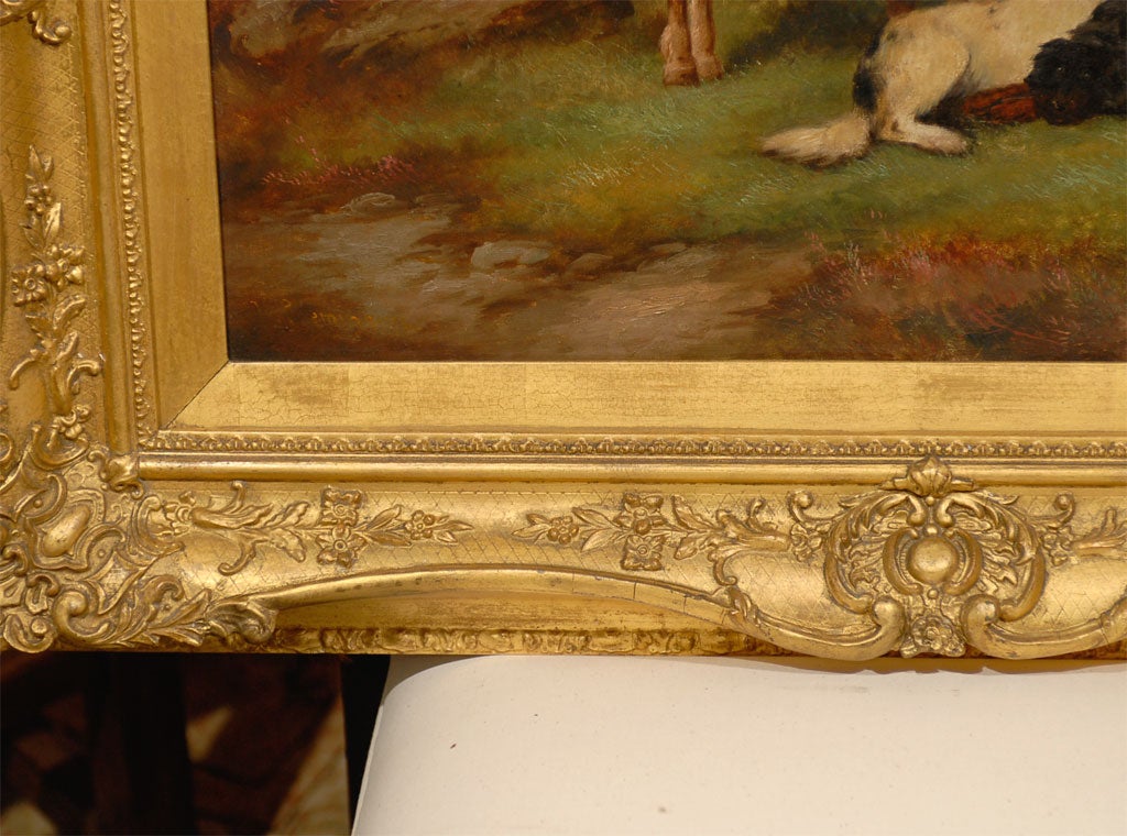 Toile Robert Cleminson - Peinture à l'huile du 19ème siècle - Paysage avec cheval et chiens en vente