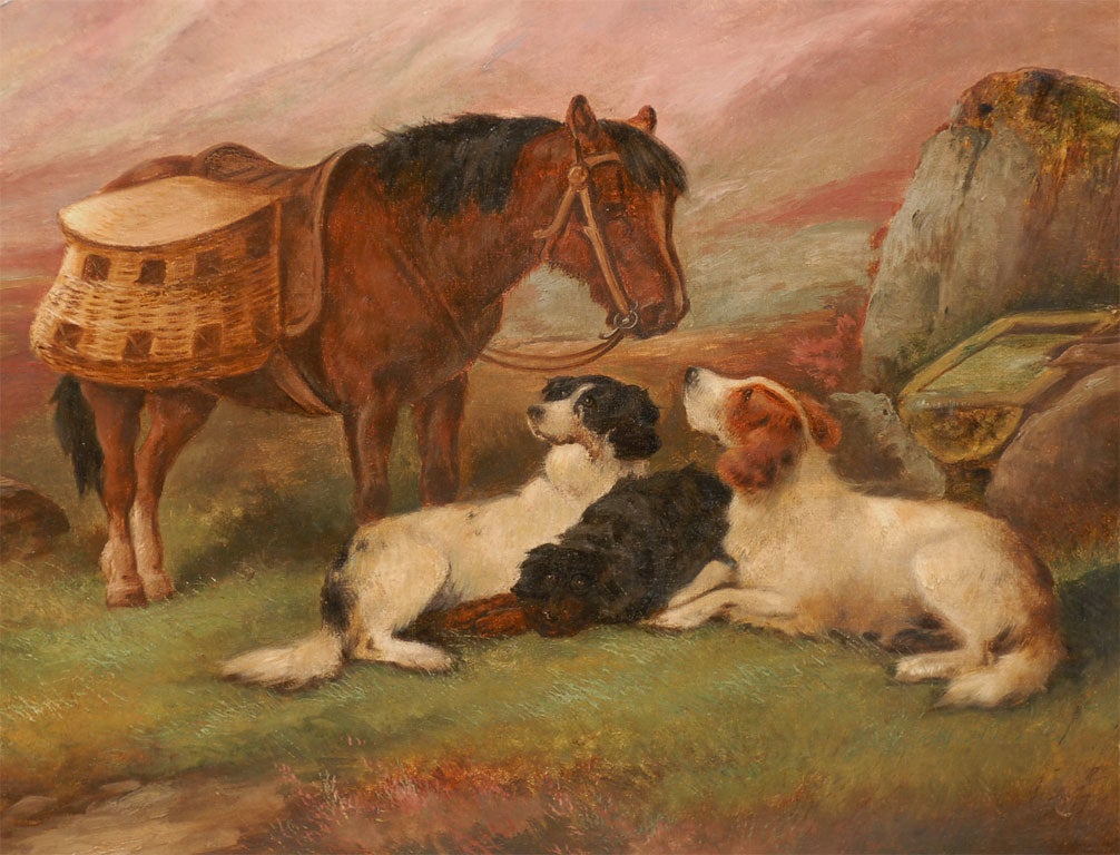 Robert Cleminson 19th Century Landscape Oil Painting with Horse and Dogs For Sale 1
