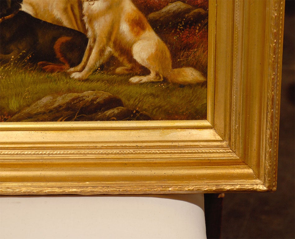 Canvas 19 th.c.English oil painting of sporting dogs