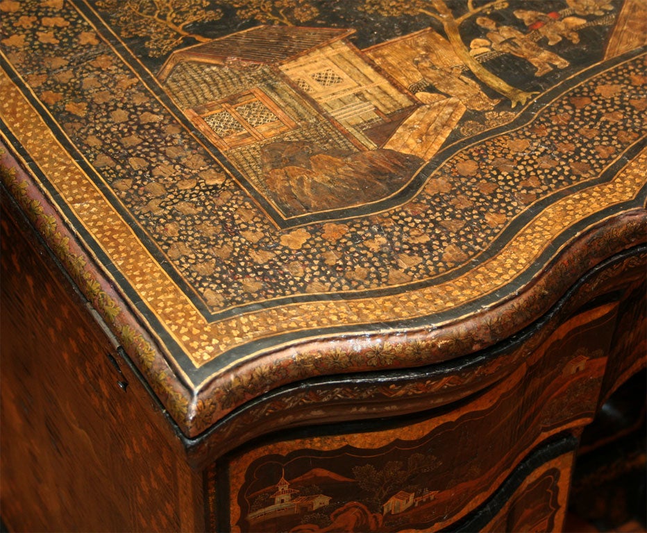18th Century and Earlier A Lacquered Dressing Table with Folding Top and Rising Glass