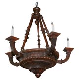 Henri II Style Carved Walnut Five Arm Chandelier