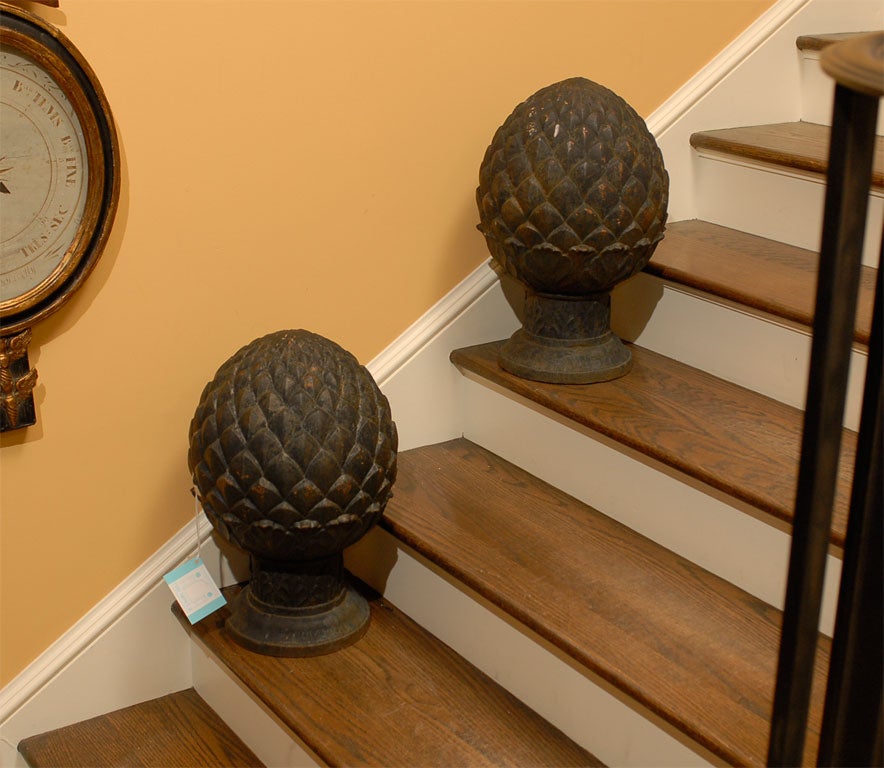 20th Century PAIR OF IRON PINEAPPLE ARCHITECTURAL FINIALS