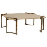 Travertine Coffee Table with Demi-Lune Metal Legs