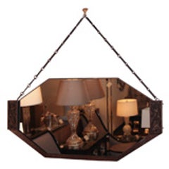 Striking Octagonal Art Deco Mirror with Patined Bronze Frame 10