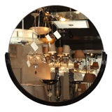 1930's Art Deco Round Mirror with Ebonized Frame