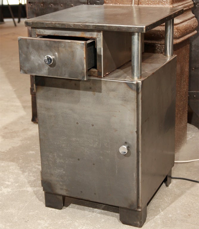 Vintage industrial metal night stand with top and bottom drawer
