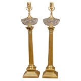 PAIR OF CLASSIC ENGLISH BRASS COLUMN LAMPS