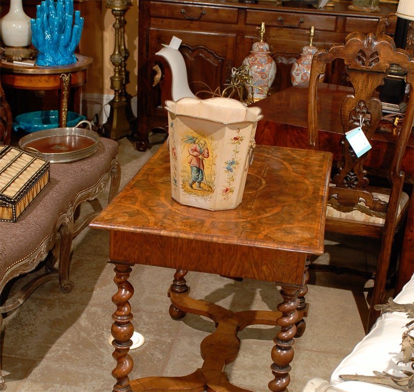 French painted tole trash can, circa 1890-1920.