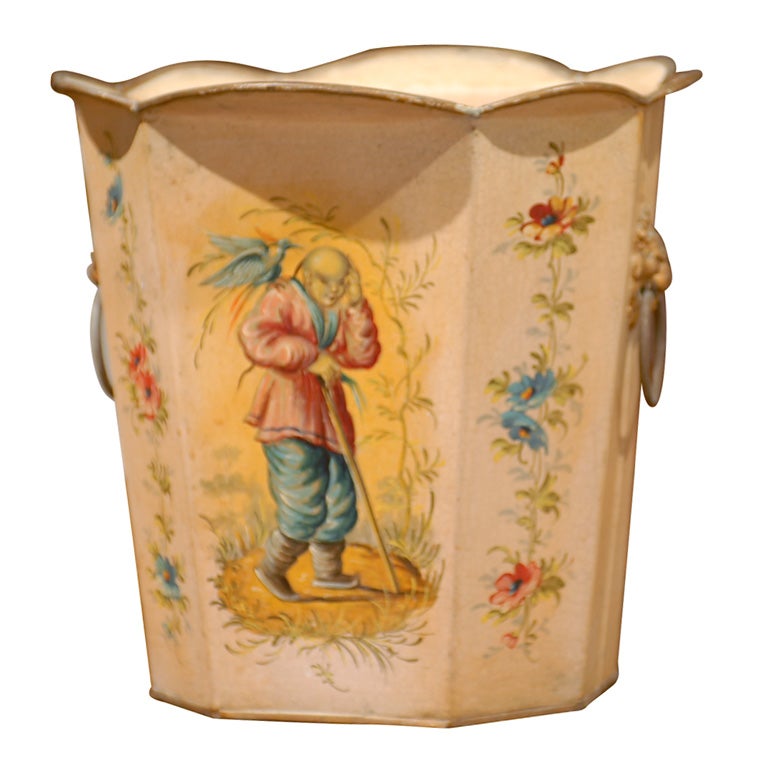 FRENCH PAINTED TOLE TRASH CAN circa 18901920 For Sale at 1stdibs
