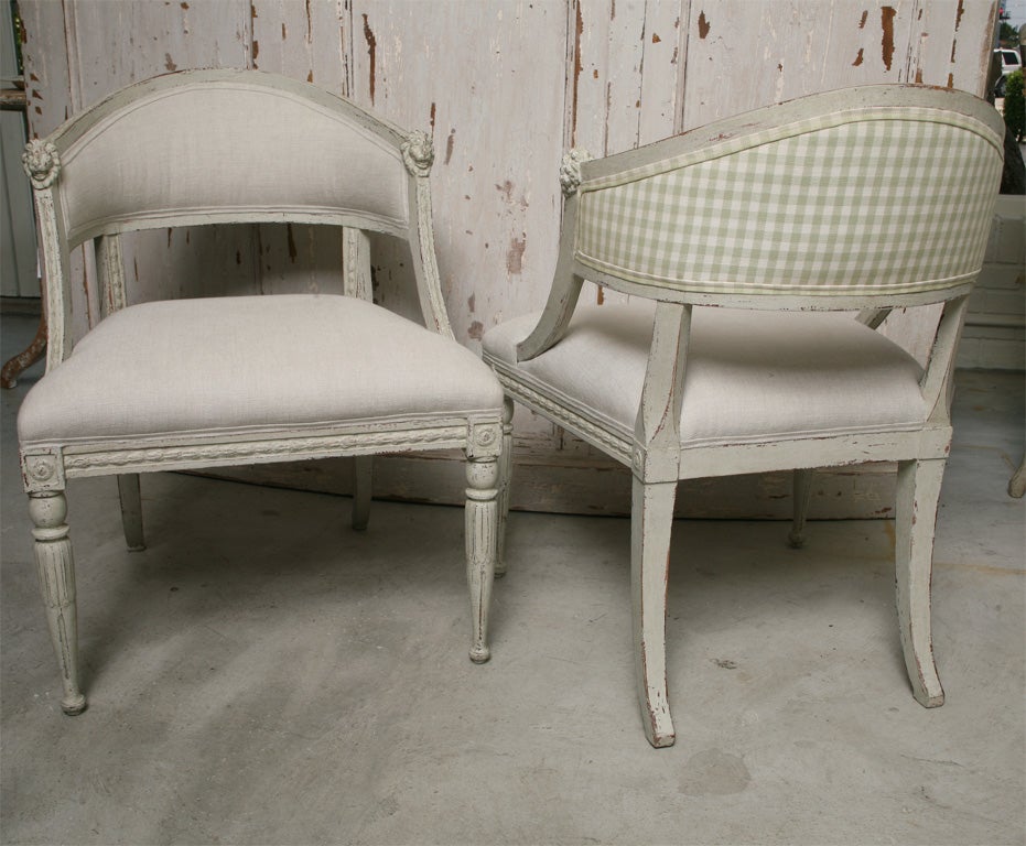 Pair of Swedish Painted and Carved Tub Arm Chairs