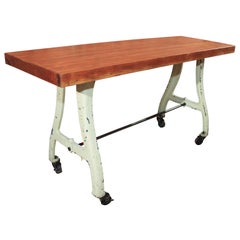 Industrial wood block table