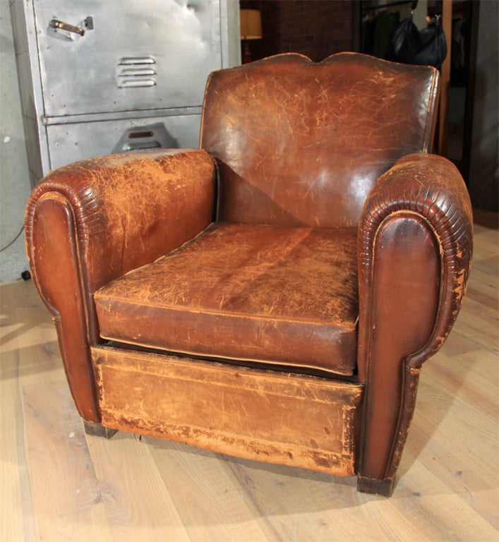 French leather club chair from 1930's Paris, so it made it through the occupation and, somehow, to the new world. It's beautiful.