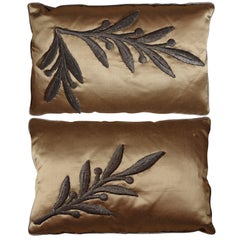 2 Pillows with 19th C. French Silver Metallic Embroidery