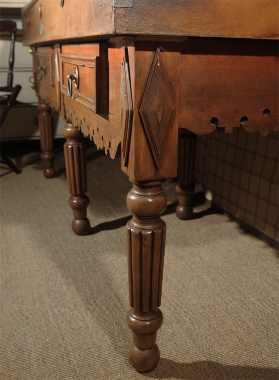 19th c French Butchers Work Table with Pr Iron Bulls Heads 6