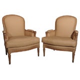 Pair 19th c French bergeres in the style of Louis XVI