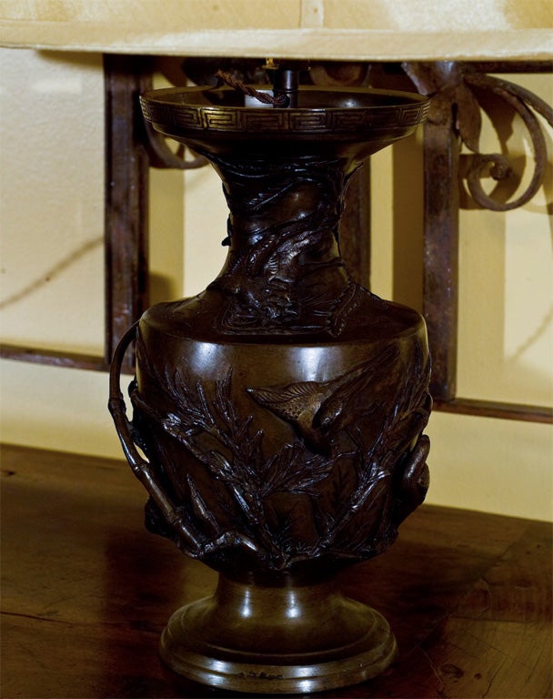 Art Nouveau Pair of Antique Meji  Bronze Lamps