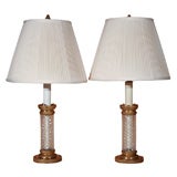 Pair of Bronze Dore and Crystal Column Lamps, Circa 1950