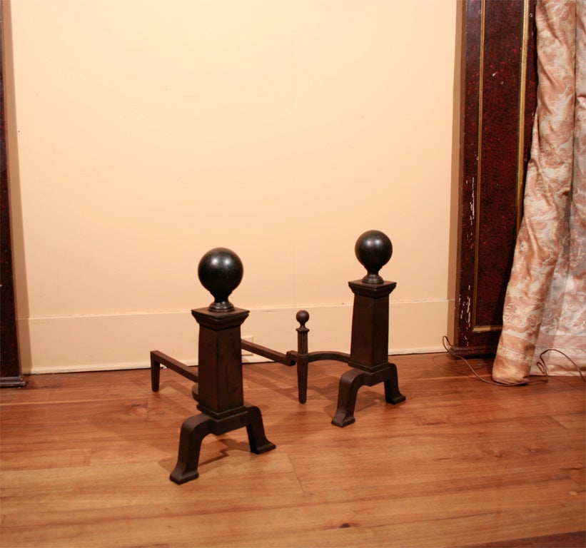 Pair of American Cast Iron 'Cannonball' Andirons, C-1900.