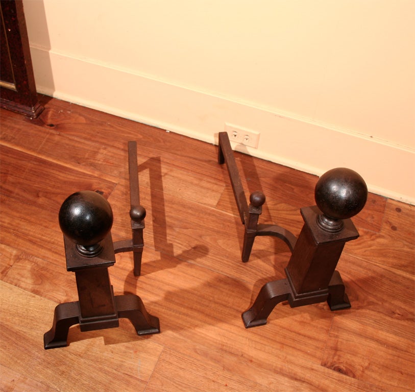 20th Century Pair American Cast Iron 'Cannonball' Andirons, Circa 1900